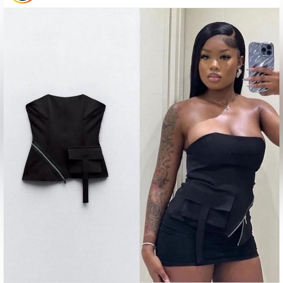 ZARA STRAPLESS ZIPPER BUSTIER TOP - Picture 3 of 12